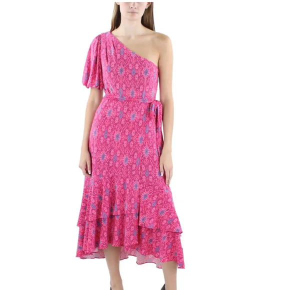 LAUREN RALPH LAUREN Dress Geo-Print Jersey‎ One-Shoulder Wrap Retails $195 (c) - Picture 1 of 8